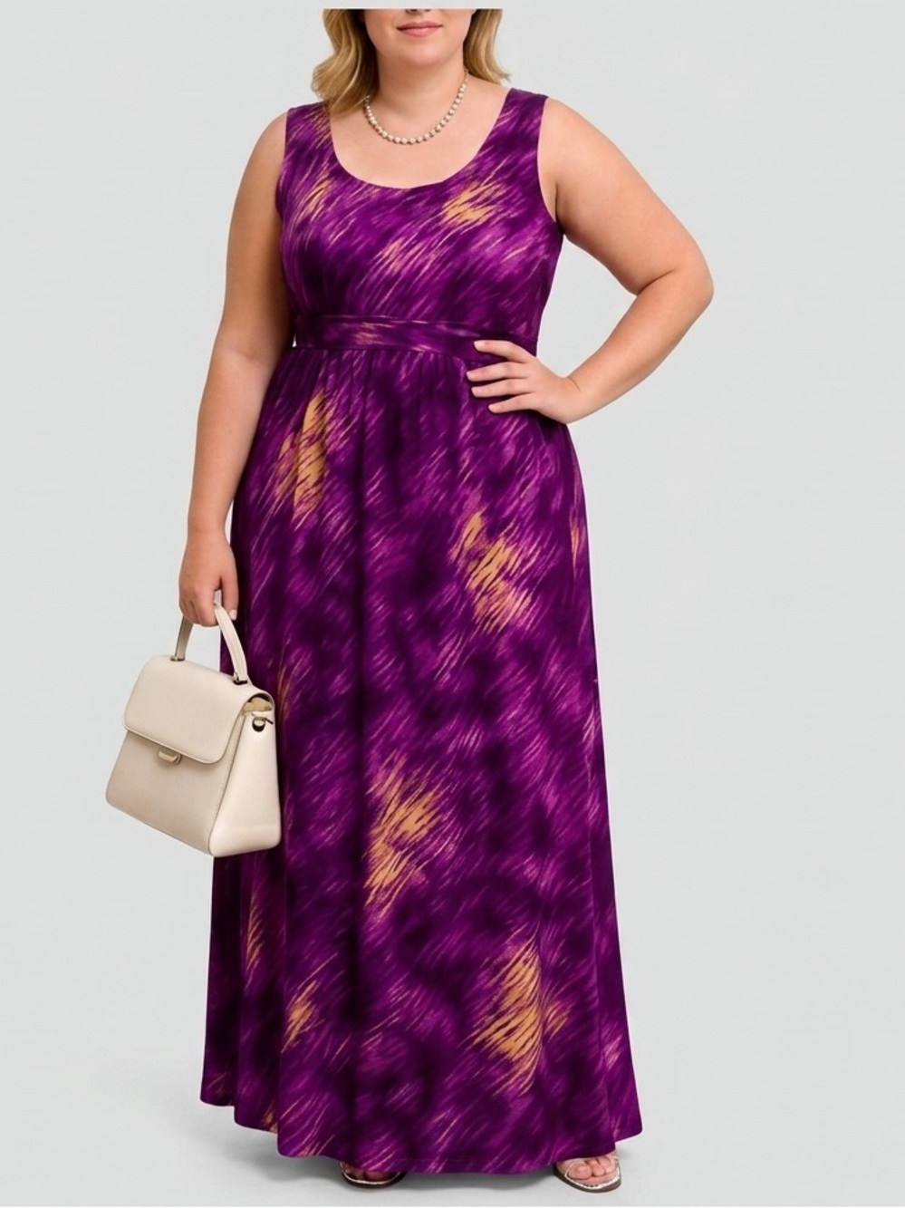 MR MAX Purple White Yellow Swirl Petite Maxi Dress Plus size 2XP